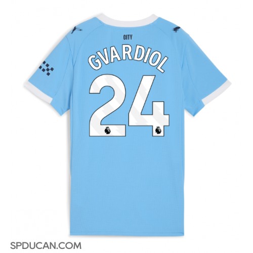 Zenski Nogometni Dres Manchester City Josko Gvardiol #24 Domaci 2025-26 Kratak Rukav Zenski Nogometni Dres Manchester City Josko Gvardiol #24 Domaci 2025-26 Kratak Rukav